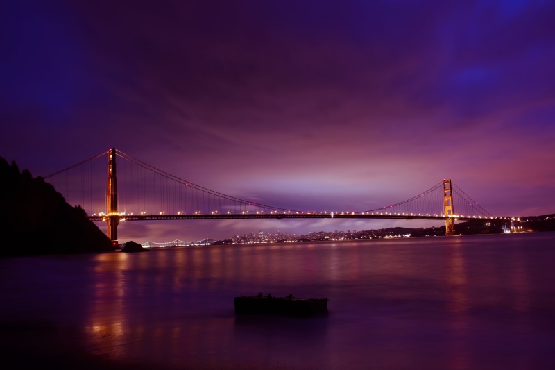 san, bridge - Man Made Structure, Golden Gate Bridge, Marin County, United States of America, night, California, Marin Headlands, night time, Kirby, suspension Bridge