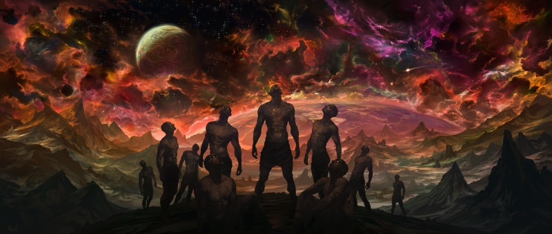 physical geography, men, travel destinations, standing, Noah Bradley, nature, multi colored, space, rear view, night, people, planet, lifestyles, indoors