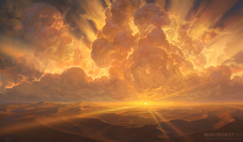 Noah Bradley, clouds, landscape, 2K, Sun Rays