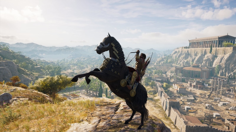 screen shot, 1080P, Kassandra, front angle view, horse, Assassins Creed: Odyssey
