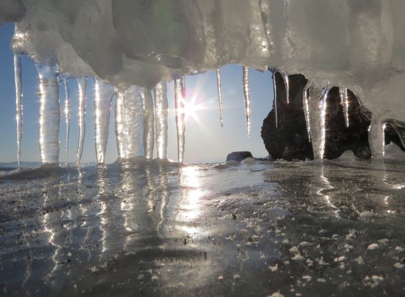 frozen, weed, sun, landscape, rock, sea, needles, baikal lake, beauty in nature, icicle, stalagmite, motion, naples, beach, sunlight, land, waterfront