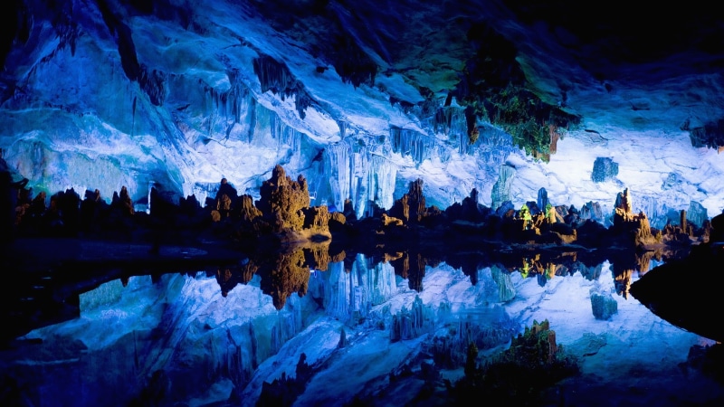 reflection, stalactites, 1080P, cave, hd, nature, stalagmites