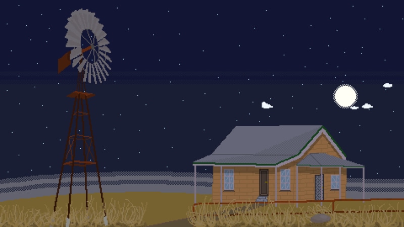 Moon, pixelated, pixels, 1080P, pixel art, nature, 8-bit, turbines, house, night, stars