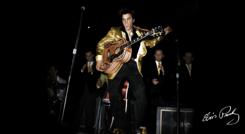 black background, men, mature adult, 50s elvis, Vintage, 68 special, artist, elvis presley, musical instrument, mature men, holding, rock music, indoors