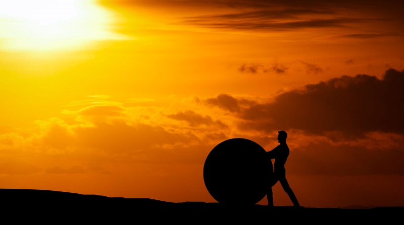 person, push, activity, sunset, uphill, sun, difficulty, employee, effort, illustration, power, struggle, sky, strength, sphere, dream, technology, men