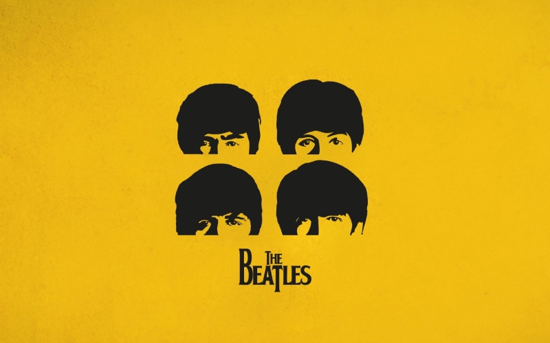 representation, indoors, yellow background, Band (Music), close-up, yellow, communication, beatles, sign, studio shot, no people, colored background