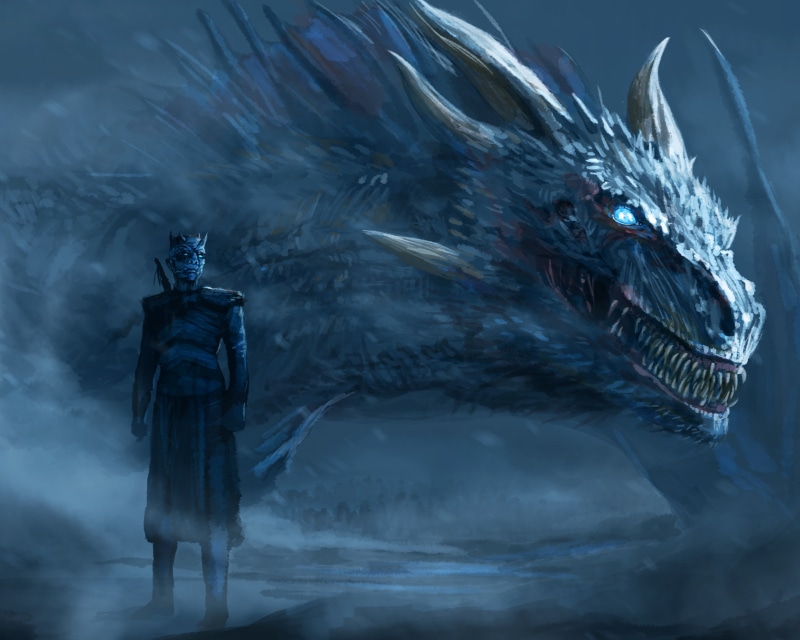 blue, eyes, king, dragon, night, white, 4K