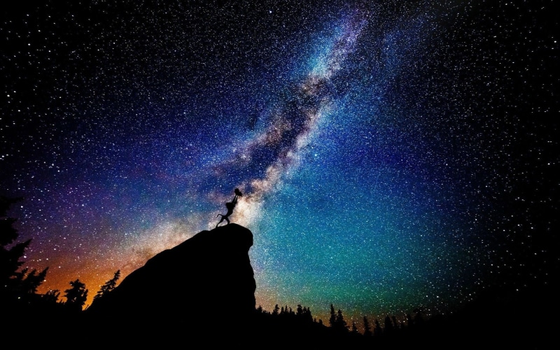 nebula, silhouette, Disney, Milky Way, photo manipulation, cliff, 1080P, stars, landscape, night, nature, The Lion King