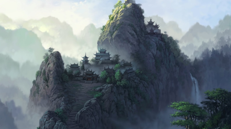 1080P, religion, river, natural, no people, park, mist, cliff, cloud - sky, light, tourism, beauty in nature, clouds, water, mountains, mountain, landscape