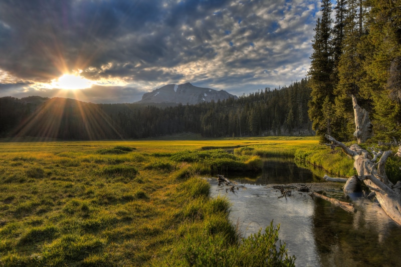 national park, landscapes, forest, green, tree, Volcano, Mountain, HDR, body of water, 5K, Lassen volcanic national park, clouds, reflection, beauty In Nature