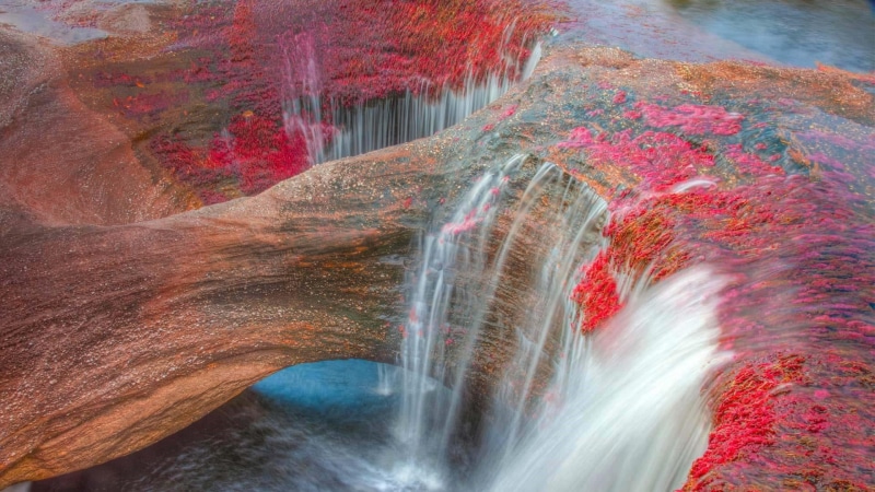 waterfalls, south america, crystal, columbia, waterfall, river, serranía de la macarena, crystal channel, 1080P, cano cristales river, mountains, colombian