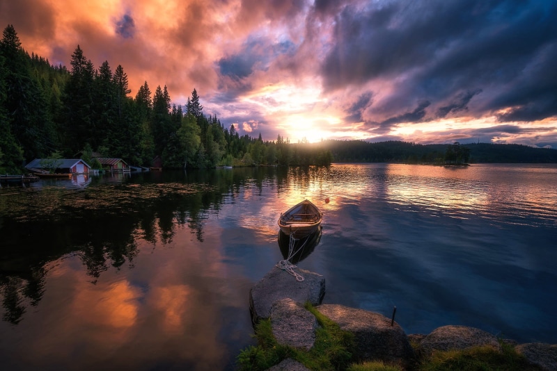 nature, non-urban scene, sunset, reflection, tranquil scene, water, no people, 1080P, cloud - sky, reflection lake, scenics - nature, nautical vessel
