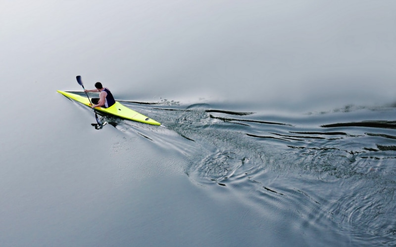 kayak, oar, holding, men, adult, water, day, motion, nature, kayaks, yellow, transportation, adventure, one person, ripples, nautical vessel, sport, paddling