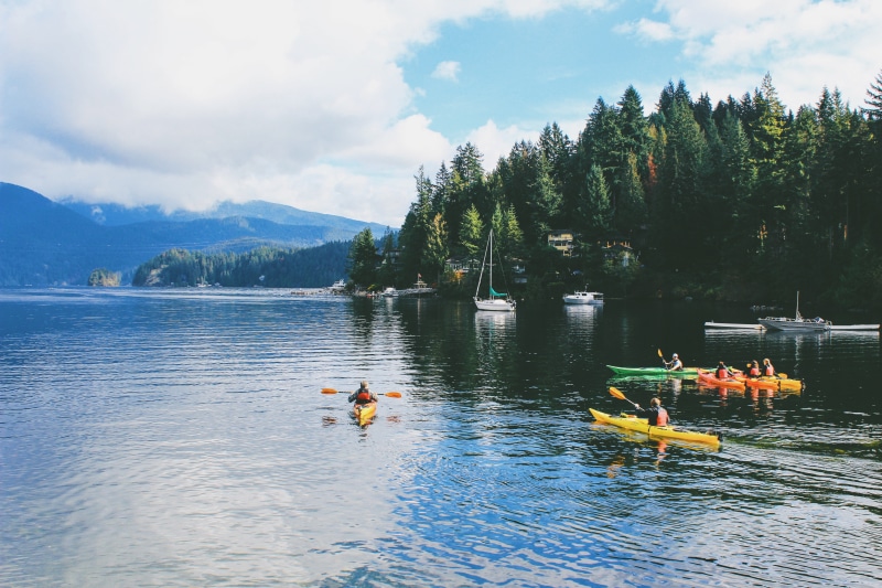 nautical vessel, plant, water, trees, floating on water, outdoors, canada, lifestyles, inflatable, deep cove, scenics - nature, waterfront, day, beauty in nature