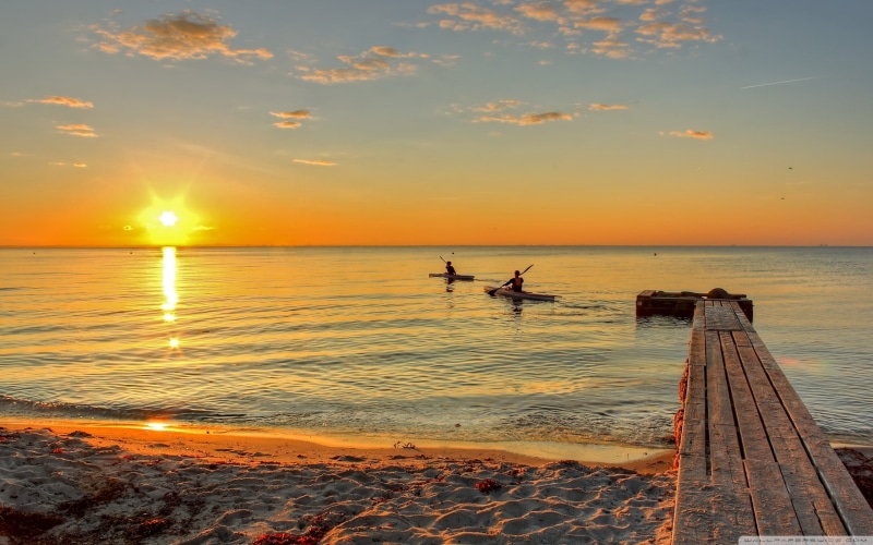 sunset, sea, kayaking, 2K