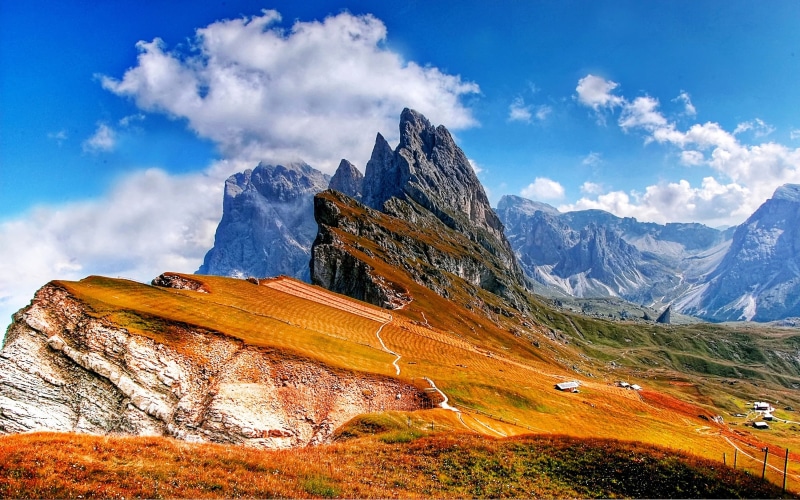 sky, rock, blue, non-urban scene, environment, landscape, dolomites, mountain, rock formation, scenics - nature, photo, lugares, travel, italy, nature