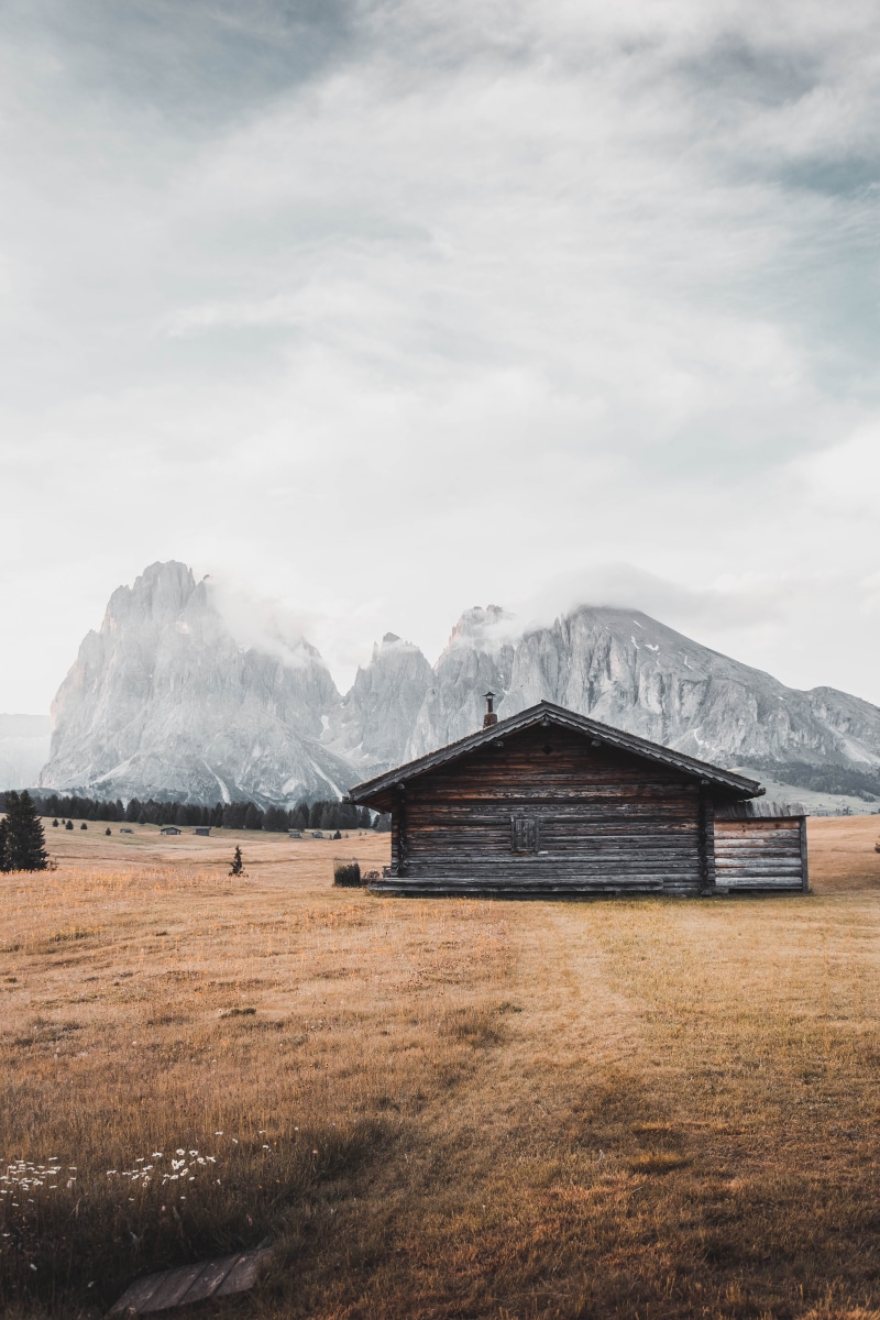 scenics - nature, gray, no people, mountain range, day, mood, 5K, beauty in nature, mountain, architecture, house, sky, trentino, environment, cabin, cloud - sky