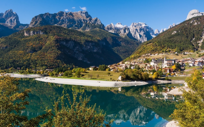 mountains, lake, Trentino Alto Adige, Italy, Molveno Lake, Molveno, 1080P