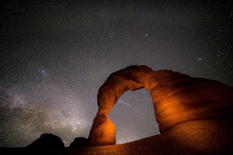 stars, starry night, 1080P, sky, rock formation, Arches National Park