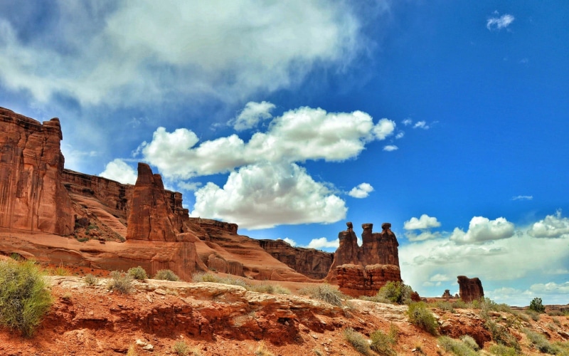 Arches National Park, sky, eroded, rock formation, formation, solid, non-urban scene, arizona, tranquility, no people, travel, sandstone, scenics - nature