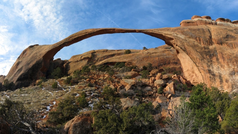 Arches National Park, lake, landscape, clouds, water, 1080P, mountains, forest, nature