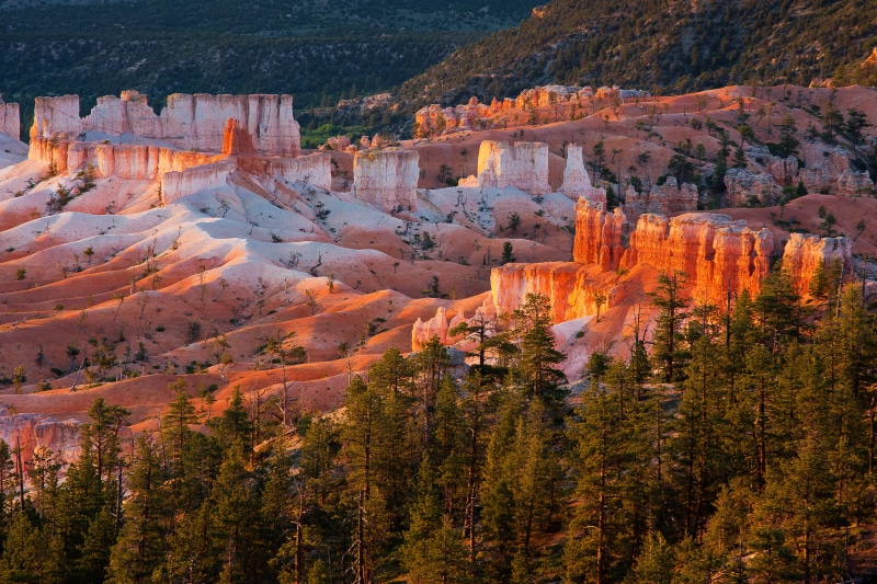 rocks, sunset, 2K, Bryce Canyon National Park, Utah, mountains, USA, trees