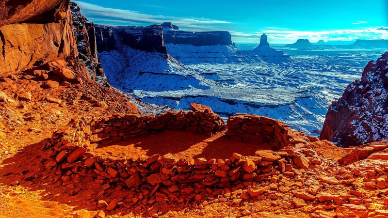national park, utah, stunning, solid, beauty in nature, environment, landscape, canyonlands, false kiva, outdoors, usa, mountain, day, canyon, 1080P, geology