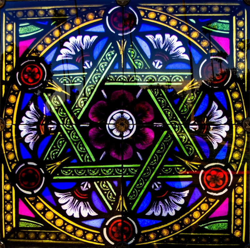 place of worship, ornate, spirituality, ceiling, multi colored, church window, judaism, shape, star of david, illustration, god, architecture, astrology sign