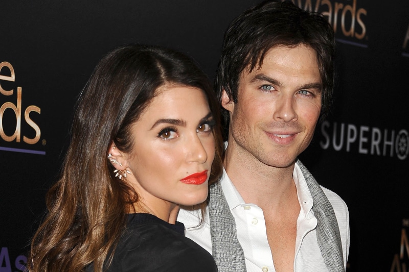 celebrities, black background, premiere, 1080P, heterosexual couple, positive emotion, hairstyle, emotion, nikki reed, caucasian Ethnicity, happiness