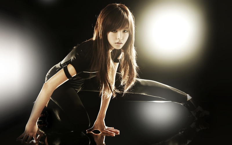 musician, women, 1080P, indoors, long hair, singer, beautiful woman, brown hair, black background, Asian, Girls Generation, young adult, adult, fitted