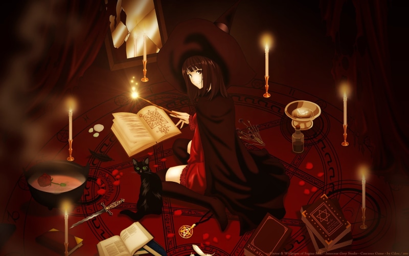 music, anime girls, entertainment occupation, original characters, red, electric guitar, illuminated, haired, arts culture and entertainment, indoors, witch