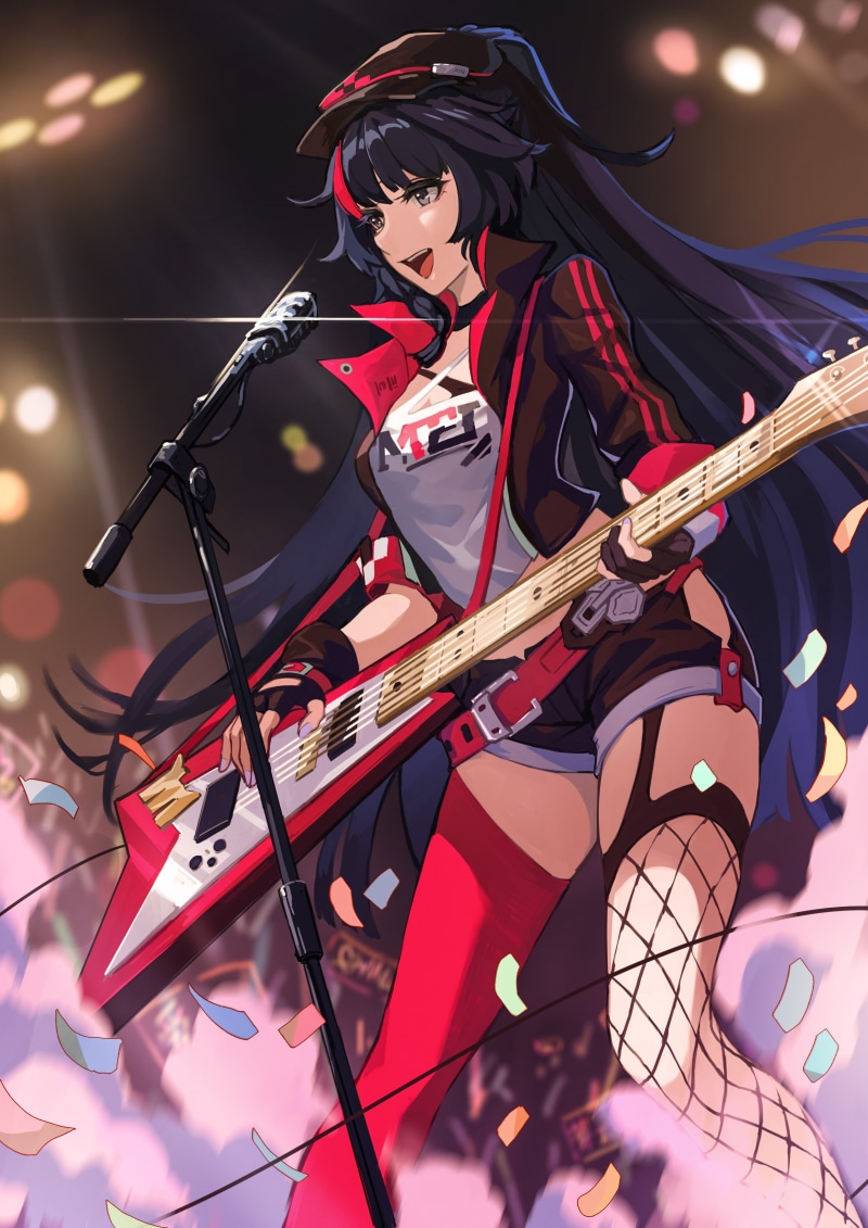 string instrument, musical instrument, performing arts event, young adult, event, plucking an instrument, illuminated, guitar, musical equipment, playing