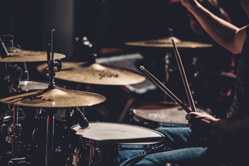 musical equipment, drumsticks, playing, concert, focus on foreground, shirt, music, drum - percussion instrument, finger, people, close-up, 5K, black