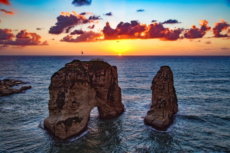 sunlight, sea, dusk, blue, lebanon, solid, rock formation, europe, beirut, wave, tranquility, seascape, formations, vacations, sunrise - Dawn, idyllic
