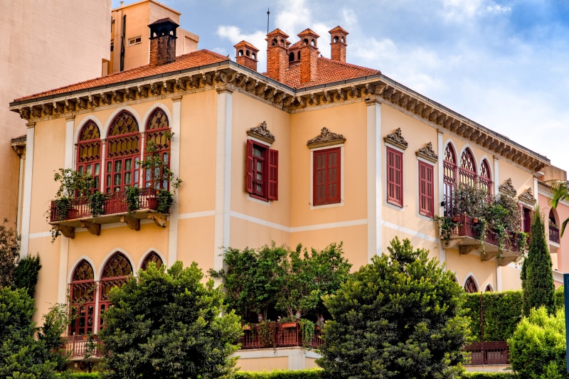 lebanon, beirut, home, low angle view, growth, building, day, tree, oriental, house, built structure, sky, garden, architecture, plant, green color, residential district