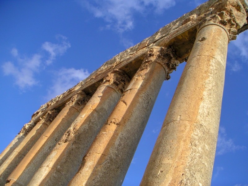 architecture, place of worship, travel, 2K, roman ruins, architectural column, day, travel destinations, ancient, blue, religion, the past, low angle view
