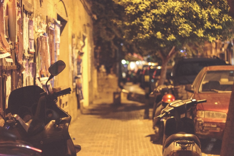 lebanon, focus on foreground, 5K, transportation, motor scooter, tree, nature, dark, scooter, motorcycle, night, bayrut, gemayze, car, gemmayzeh, stationary