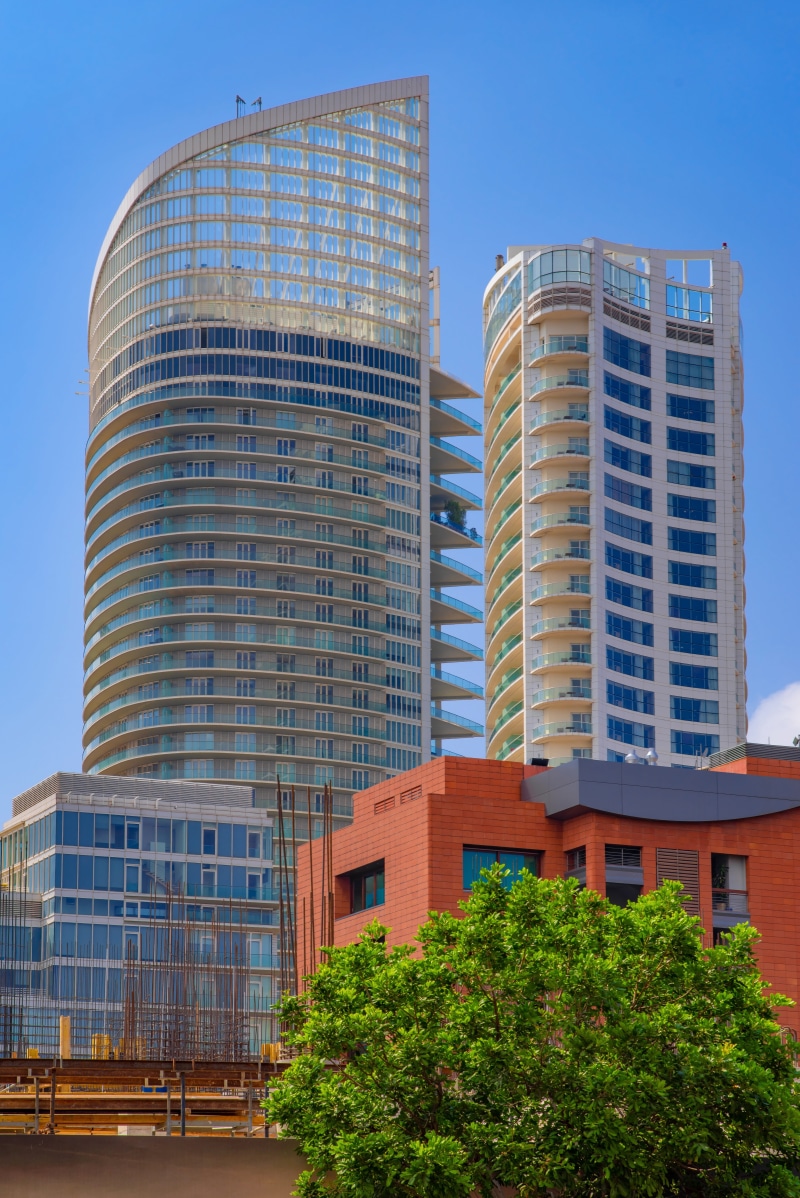 urban, modern, glass - material, buildings, cityscape, office, tall - high, building, no people, 5K, beirut, low angle view, lebanon, built structure