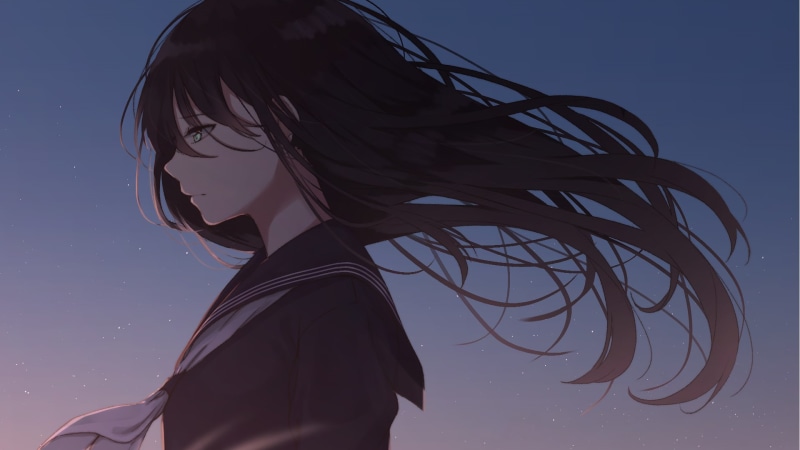 side view, profile view, standing, lifestyles, real people, tousled hair, portrait, women, hair toss, long hair, young adult, hairstyle, headshot, anime