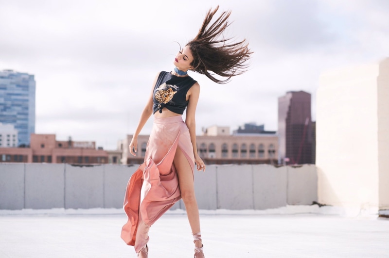 architecture, victoria justice, building exterior, long hair, beauty, celebrities, wind, beautiful woman, dress, hair, girls, full length, fashion, tousled hair
