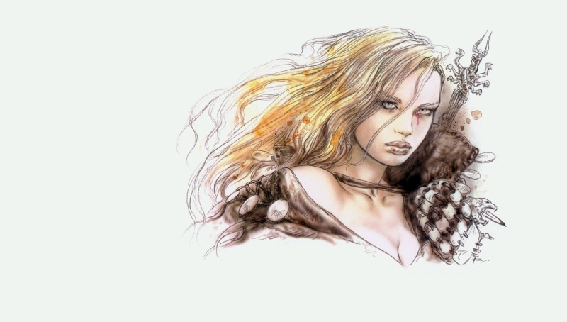 human face, copy space, young adult, adult, tousled hair, cut out, white background, beautiful woman, long hair, indoors, Luis Royo, front view, hair, portrait