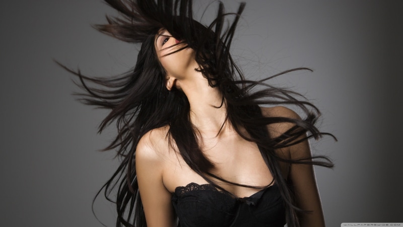 hair, women, gray background, tousled hair, hair toss, adult, hair in face, vitality, studio shot, freedom, indoors, face, young adult, hairstyle, model
