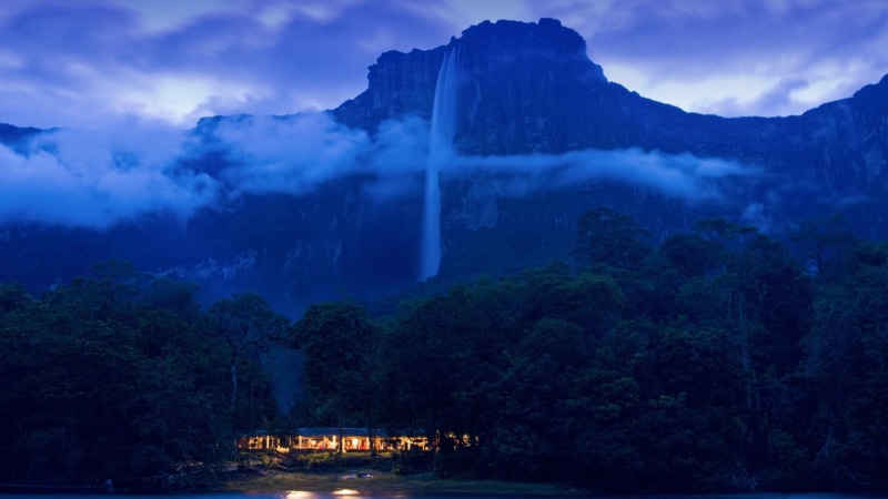 mighty, resort, nature and landscapes, waterfall, 1080P, angel, clouds, waterfalls, dusk, brown, venezuela, falls, mountain