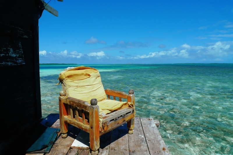 waterfront, beach, dock, chair, los roques, furniture, tranquility, scenics - nature, cloud - sky, no people, outdoors, wood - material, boardwalk, beauty in nature