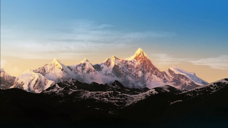 scenics - nature, mountain, 720P, snow, sunset, landscape, sky, non-urban scene, winter, mountain peak, mountains, range, cold temperature