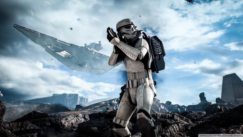 star, sky, 1080P, beauty in nature, poster, Star Destroyer, outdoors, Star Wars, one person, Storm Troopers, low angle view, non-urban scene, mountain range