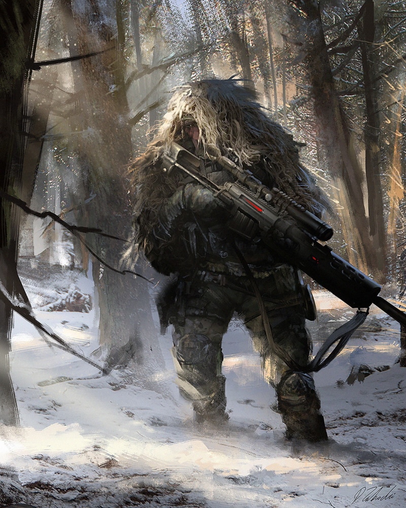 military, 720P, Darek Zabrocki, artwork, soldier, sniper rifle, winter