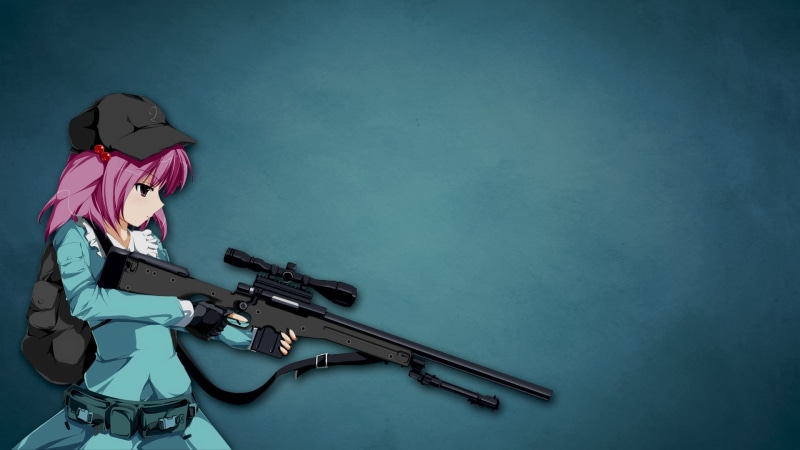 standing, weapon, holding, high angle view, music, character, leisure activity, wall - building feature, sniper rifle, rear view, women, clothing, woman