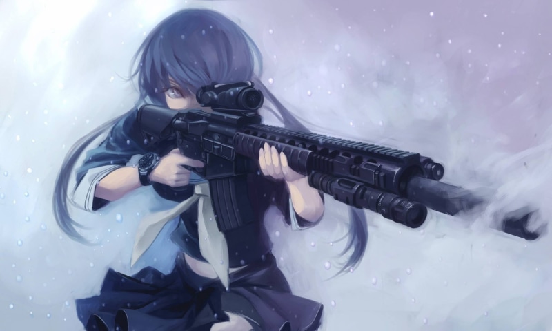waist up, military, security, clothing, winter, standing, front view, government, one person, machine gun, uniform, fan art, aiming, sniper rifle, shooting a weapon