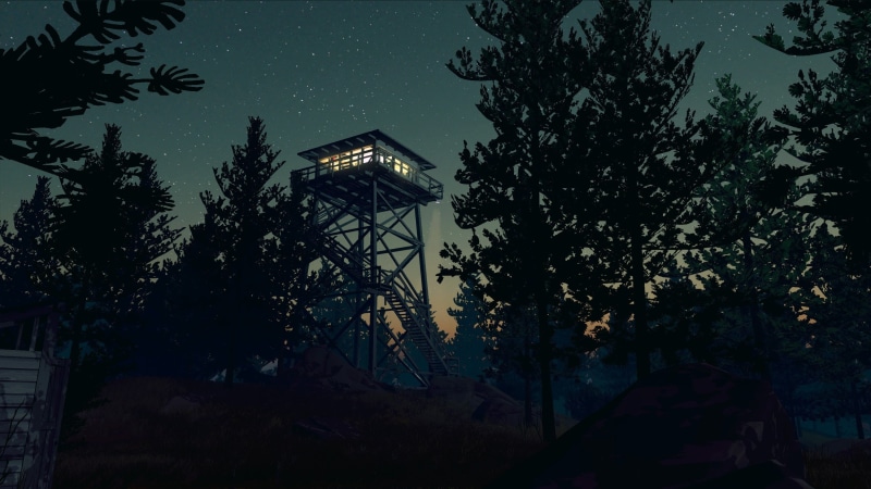 growth, illuminated, video games, beauty in nature, dusk, no people, low angle view, built structure, sky, stars, Firewatch, branch, plant, tower, nature